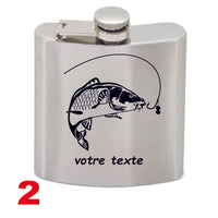 FLASQUE INOX GRAVEE MOTIF CARPE AVEC GRAVURE PERSONNALISEE