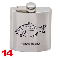 FLASQUE INOX GRAVEE MOTIF CARPE AVEC GRAVURE PERSONNALISEE