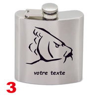 FLASQUE INOX GRAVEE MOTIF CARPE AVEC GRAVURE PERSONNALISEE