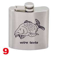 FLASQUE INOX GRAVEE MOTIF CARPE AVEC GRAVURE PERSONNALISEE