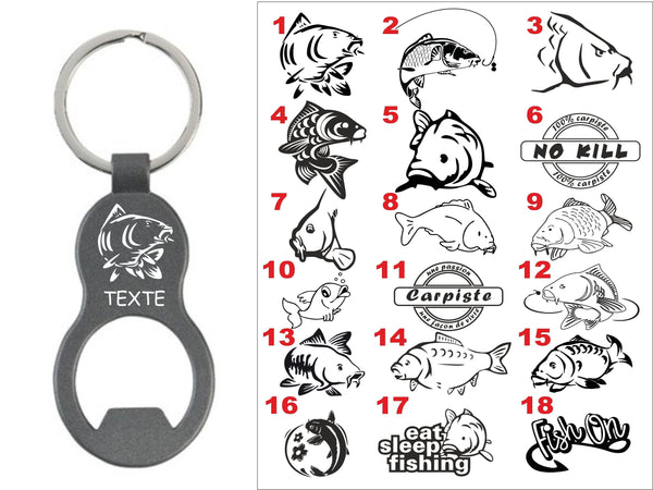 PORTE CLE DECAPSULEUR MOTIF CARPE AVEC PRENOM OU TEXTE PERSONNALISE